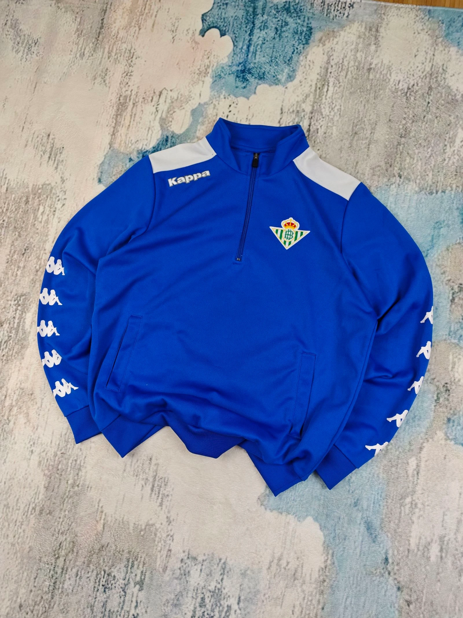 Jaqueta de treino Kappa Real Betis Football azul branco com zíper quarto tamanho G – photo 3